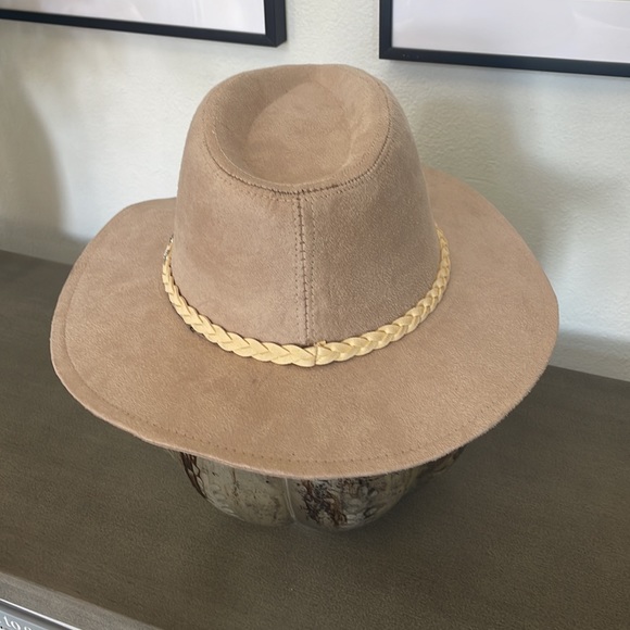 Glitzy Bella Women’s Suede Hat, Beige with Creme braid & crystal embellishments - Picture 4 of 10